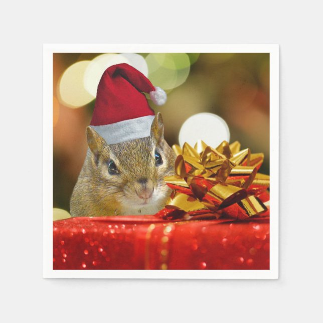 Guardanapo De Papel Feliz Chipmunk Feliz Natal (Frente)