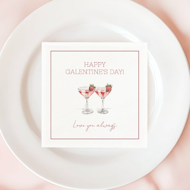 Guardanapo De Papel Feliz Cocktails do Dia de Galentine Te Ama Sempre (Happy Galentine's Day Cocktails Love You Always Napkins)
