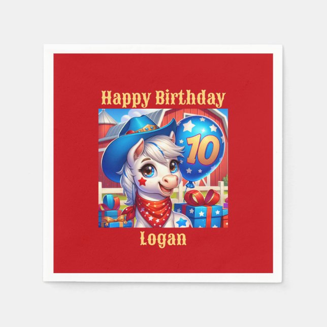 Guardanapo De Papel Feliz Cowboy Pony, 10 Anos (Frente)