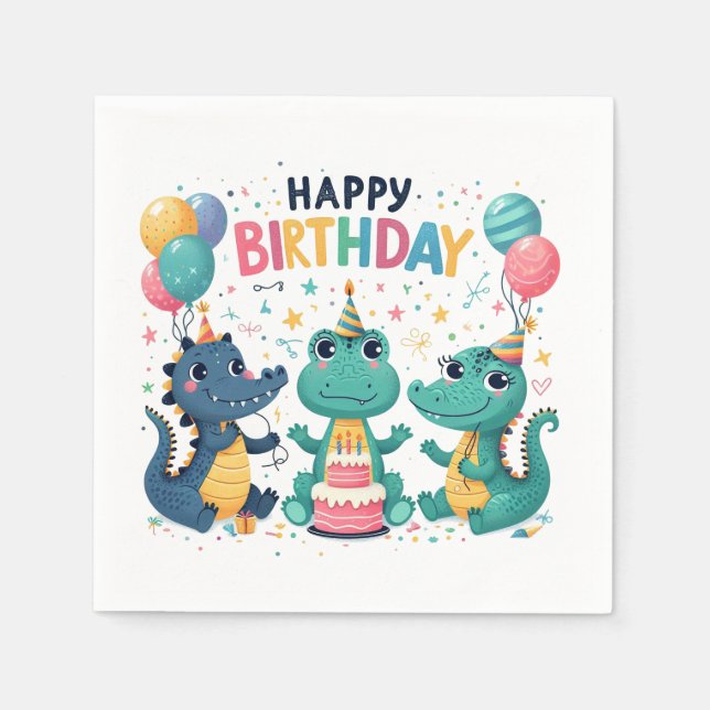 Guardanapo De Papel Feliz Crocodilos de Aniversário (Frente)