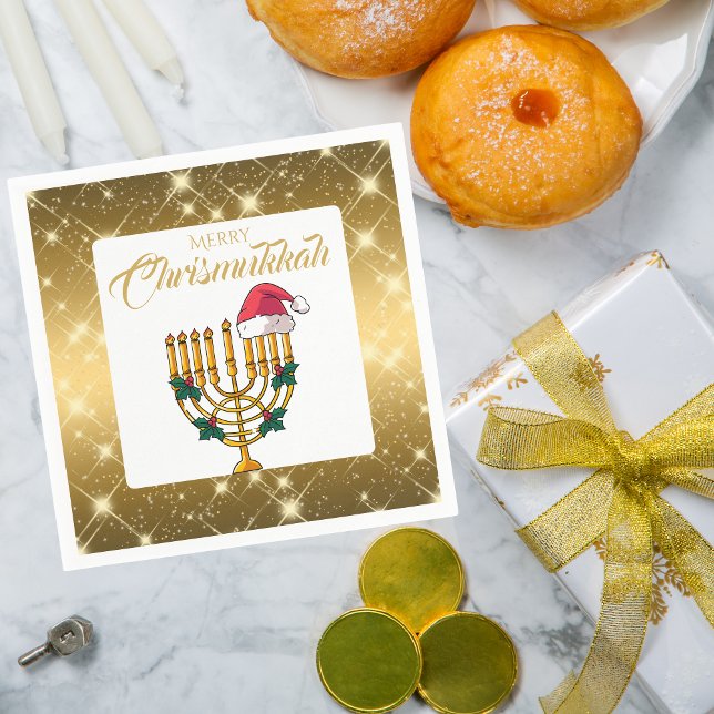 Guardanapo De Papel Feliz de Celebração Judaica de Hanukkah Chrismukka (Criador carregado)