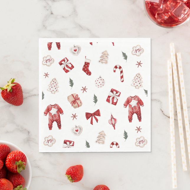 Guardanapo De Papel Feliz de Natal Vermelho com Aquarela Chá de fralda (Insitu)