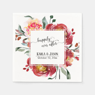 Guardanapo De Papel Feliz De Sempre, Buquê De Flor De Aquarela Vermelh