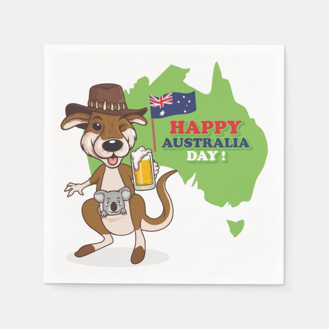 Guardanapo De Papel Feliz Dia da Austrália Kangaroo Koala (Frente)