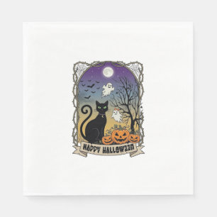 Guardanapo De Papel Feliz Dia das Bruxas Gato Preto Fantasmas Abóboras