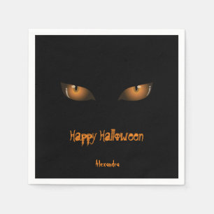 Guardanapo De Papel Feliz Dia das Bruxas Olhos de Gato Laranja Preto