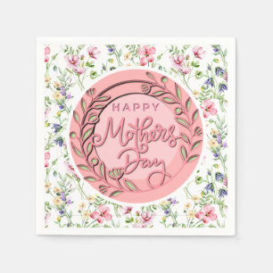 Guardanapo De Papel Feliz Dia das Mães Elegante Moderno Floral Rosa