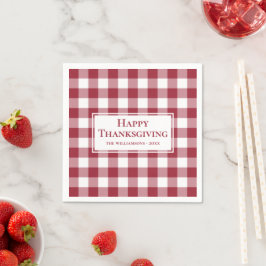 Guardanapo De Papel Feliz Dia de Ação de Graças Burgundy Gingham Check