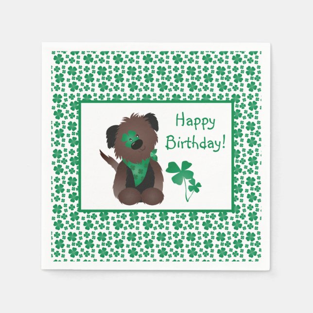 Guardanapo De Papel Feliz Dia de Aniversário Cachorro Verde (Frente)