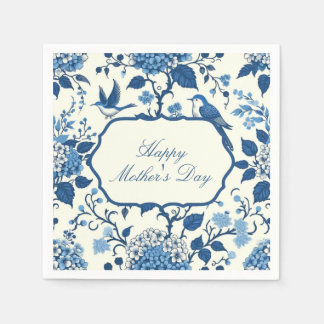 Guardanapo De Papel Feliz Dia de as mães Elegante Blue Chinoiserie Flo