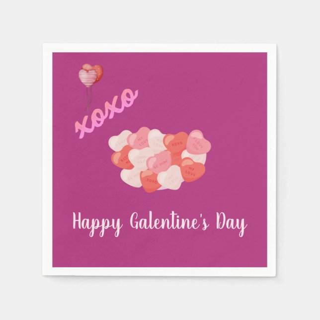 Guardanapo De Papel Feliz dia de Galentine XOXO Balões Rosa (Frente)