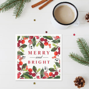 Guardanapo De Papel Feliz e Bright Red Christmas Greenery Wreath