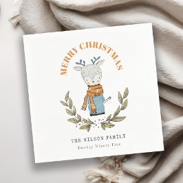 Guardanapo De Papel Feliz e Engraçado Suéter Leafy Reindey Natal