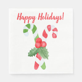 Guardanapo De Papel Feliz Feriados! | Watercolor Candy Cane Christmas