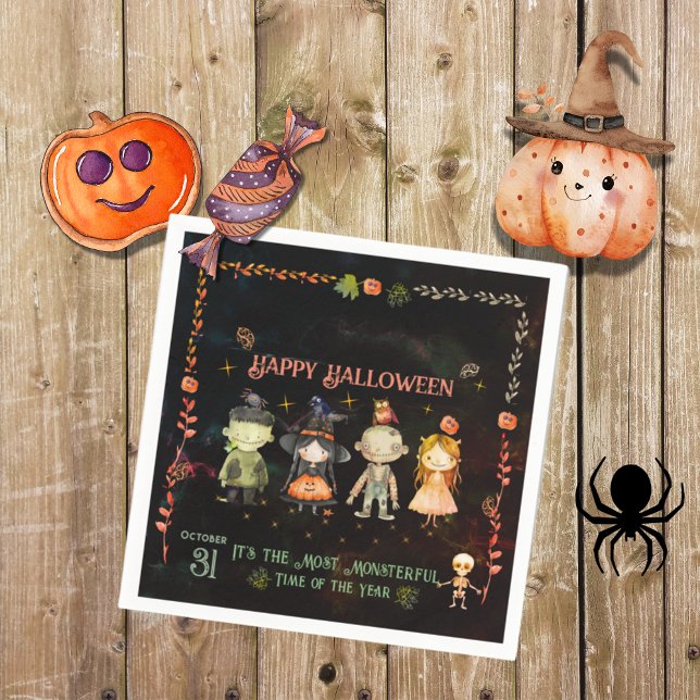 Guardanapo De Papel Feliz Festa de Monstros Gelados de Halloween (Happy Halloween Cute Monsters Party Napkins)