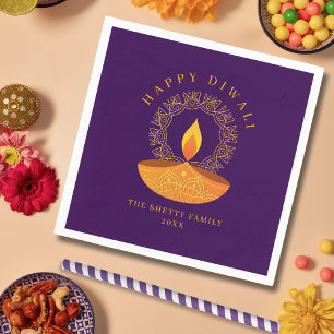 Guardanapo De Papel Feliz Festival Diwali de Luzes Diya Roxo