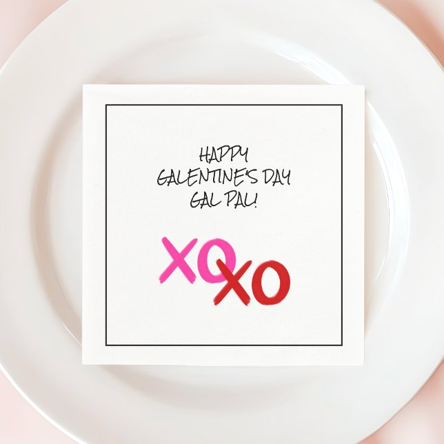 Guardanapo De Papel Feliz Galentine XOXO Hugs e Kisses Gal Pal Rosa (Happy Galentine XOXO Hugs and Kisses Pink Gal Pal Napkins)