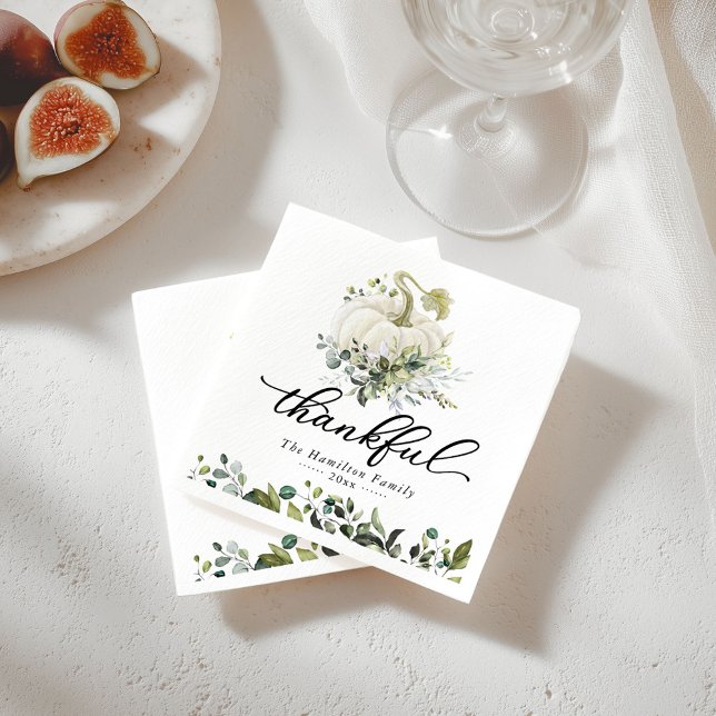 Guardanapo De Papel Feliz Greenery White Pumpkin Ação de Graças (Criador carregado)