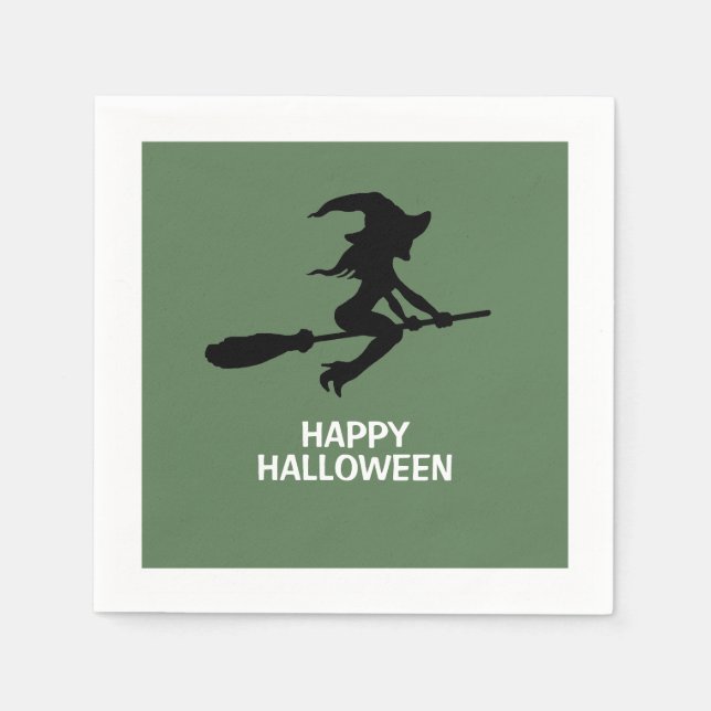 Guardanapo De Papel Feliz Halloween, Bruxa na Broomstick (Frente)