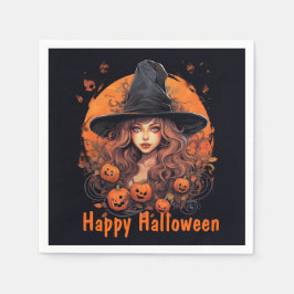 Guardanapo De Papel Feliz Halloween com Bruxas e Pumpkins