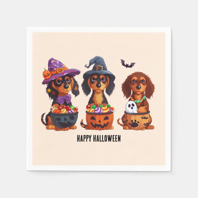 Guardanapo De Papel Feliz Halloween Dachshund Dogs (Frente)