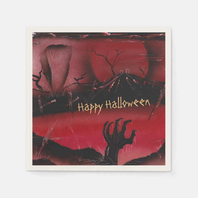 Guardanapo De Papel Feliz Halloween do Cemitério (Frente)