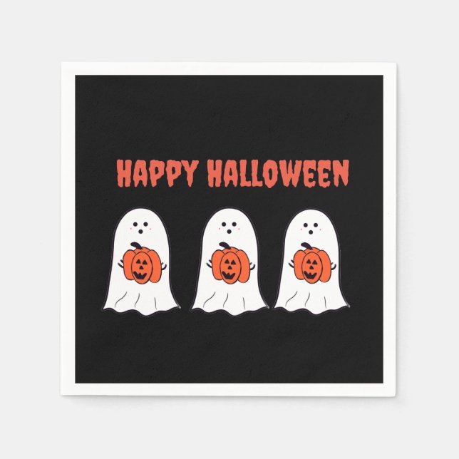 Guardanapo De Papel Feliz Halloween Fantasmas com Jack-o-Lanterns (Frente)