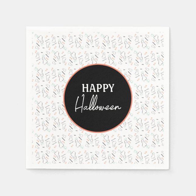 Guardanapo De Papel Feliz Halloween Ghost Candy Mand Lettering Doodle (Frente)