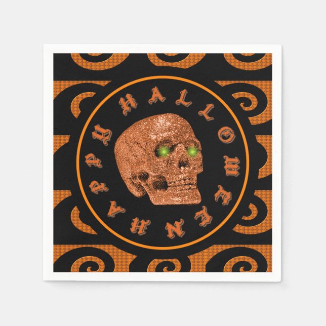 Guardanapo De Papel Feliz Halloween Glitter Skull Napkins (Frente)