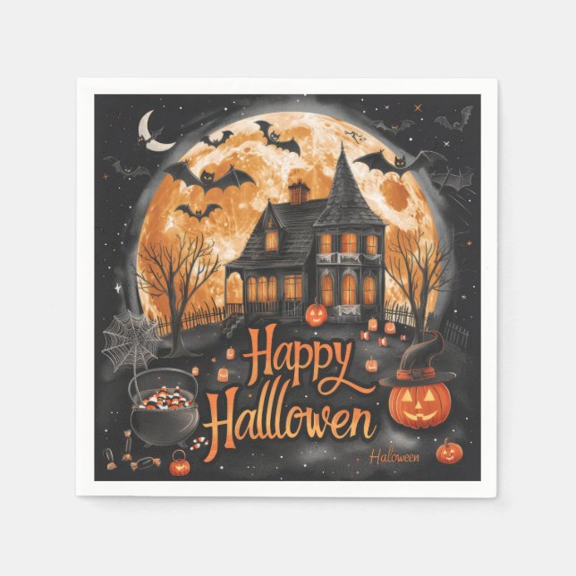 Guardanapo De Papel Feliz Halloween House Cute e Festivo Halloween (Frente)