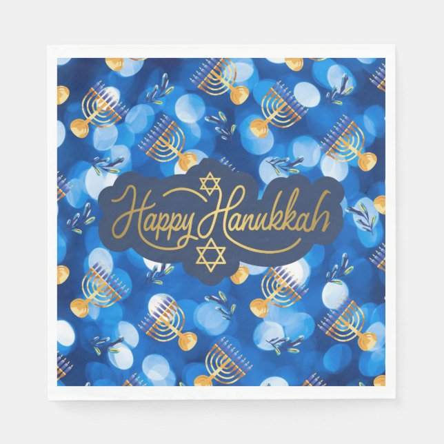 Guardanapo De Papel Feliz Hanukkah Azul e Branco (Frente)