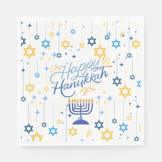 Guardanapo De Papel Feliz Hanukkah Azul e Dourado (Frente)
