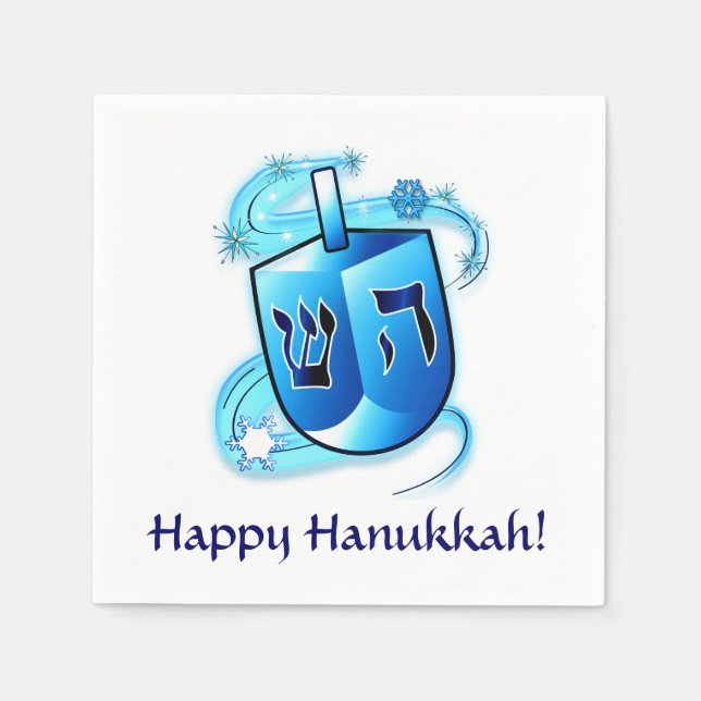 Guardanapo De Papel Feliz Hanukkah com o Dreidel girando (Frente)