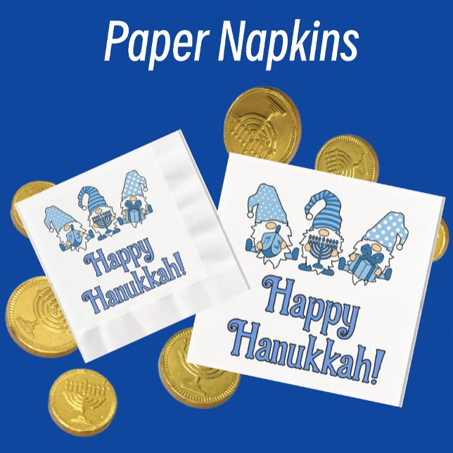 Guardanapo De Papel Feliz Hanukkah com três gnomos (Paper napkins in several sizes and shapes.)