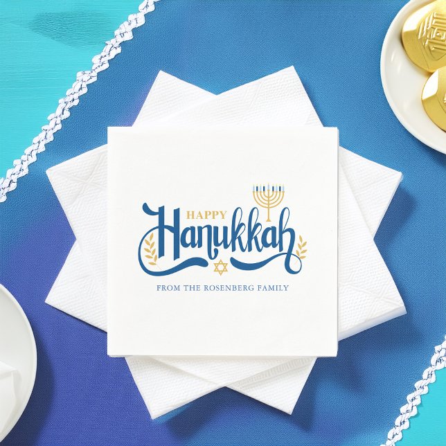 Guardanapo De Papel "Feliz Hanukkah" Dourado Menorah (Criador carregado)
