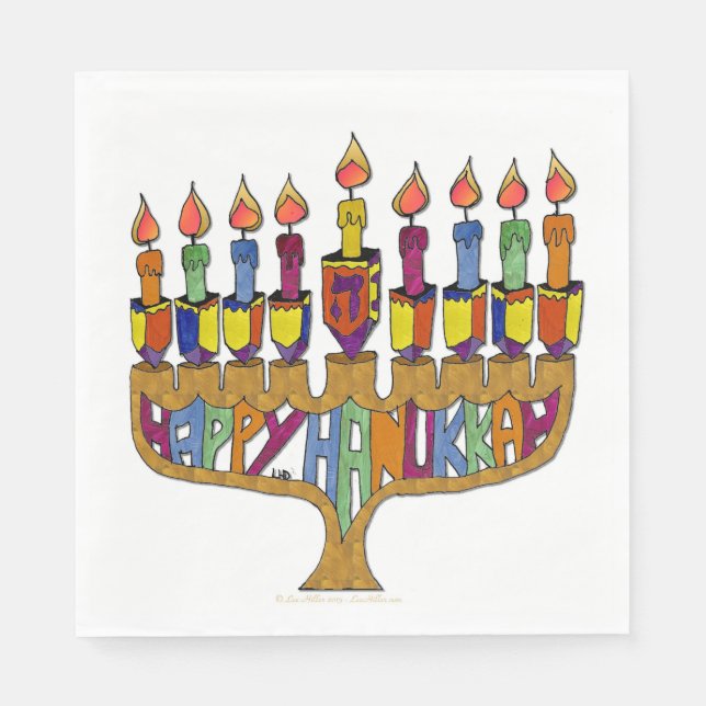 Guardanapo De Papel Feliz Hanukkah Dreidel Menorah Paper Napkins (Frente)