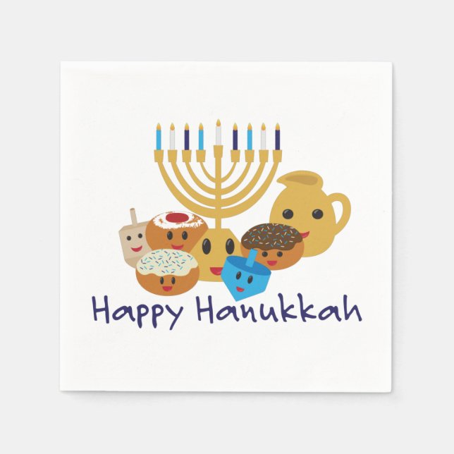 Guardanapo De Papel Feliz Hanukkah e personagens bonitinhos de Hanukka (Frente)