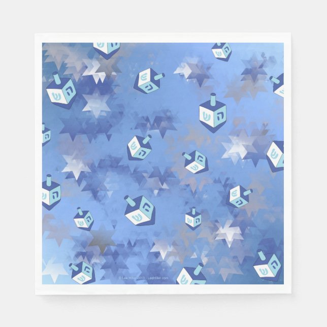 Guardanapo De Papel Feliz Hanukkah Falling Stars e Dreidels Napkins (Frente)