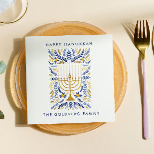 Guardanapo De Papel Feliz Hanukkah Festivo Watercolor Menorah FOLIAGE