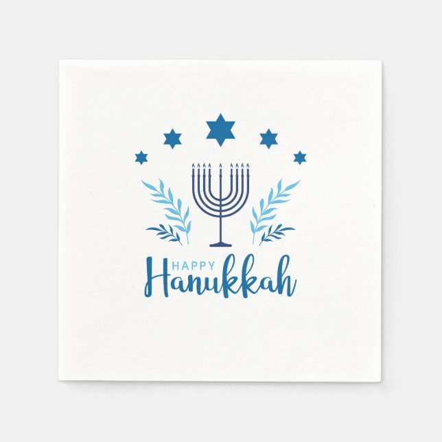 Guardanapo De Papel Feliz Hanukkah Menorah Stars (Frente)