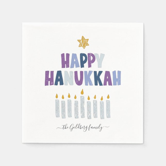Guardanapo De Papel Feliz Hanukkah Monograma Party Napkins (Frente)