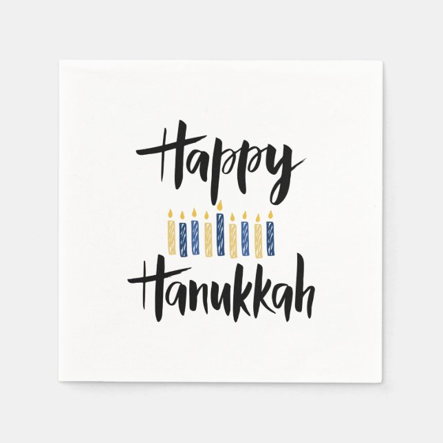 Guardanapo De Papel Feliz Hanukkah Velas Azuis Amarelas (Frente)