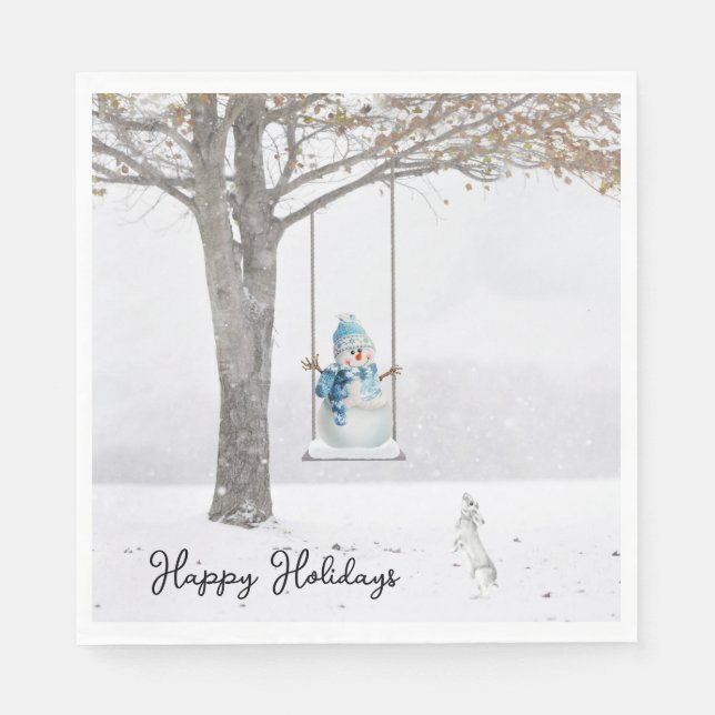 Guardanapo De Papel Feliz Holidays Snowman No Inverno Swing (Frente)
