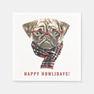 Guardanapo De Papel Feliz Howlidings de Natal Pug Pug