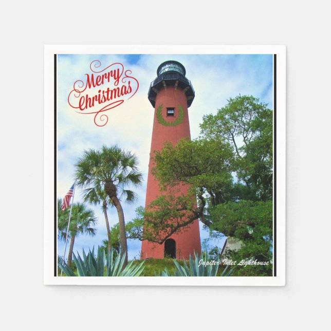 Guardanapo De Papel Feliz Jupiter Inlet Lighthouse Flórida de Natal (Frente)