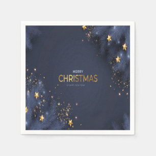 Guardanapo De Papel Feliz Marinho de Natal Azul e Dourada Tipografia