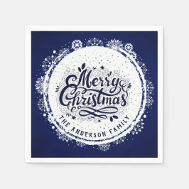 Guardanapo De Papel Feliz Mínima Elegante Azul e Branco marinho Natal