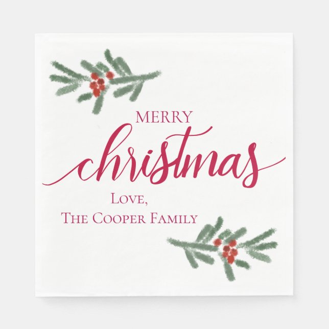 Guardanapo De Papel Feliz Natal - Airelas Holly, abeto (Frente)