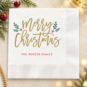 Guardanapo De Papel Feliz Natal Antigo Nome da Família em Letra de Our
