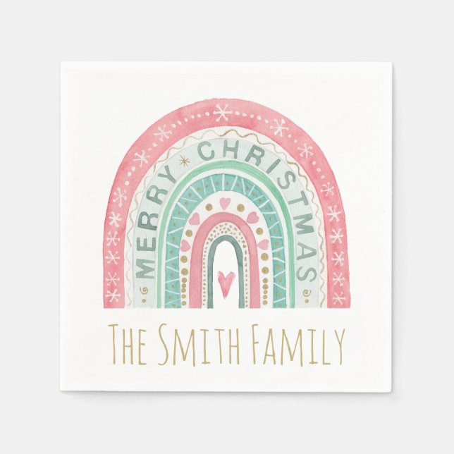 Guardanapo De Papel Feliz Natal Artisan Rainbow Family NAME Heart (Frente)